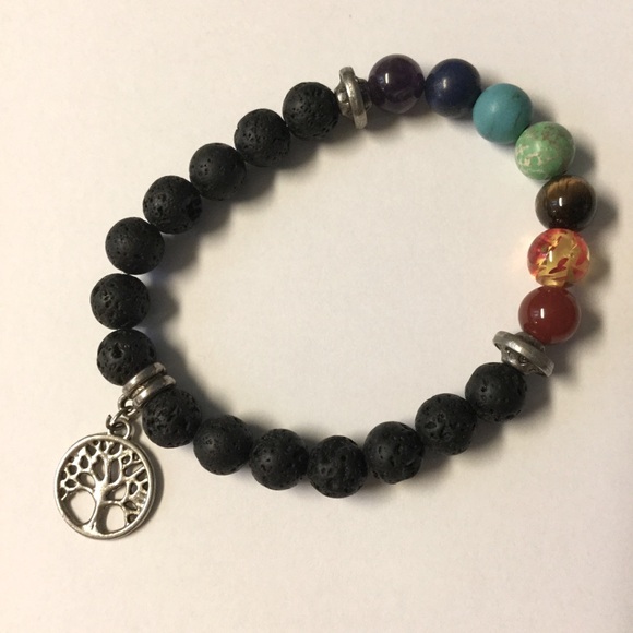 Lava Rock and Chakra Stones Tree of Life Beaded Bracelet - Picture 1 of 4